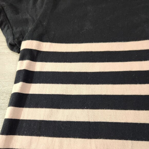 J. Crew Black & Beige Striped Midi Dress Short Sleeve Cotton Womens Size M - Picture 9 of 16